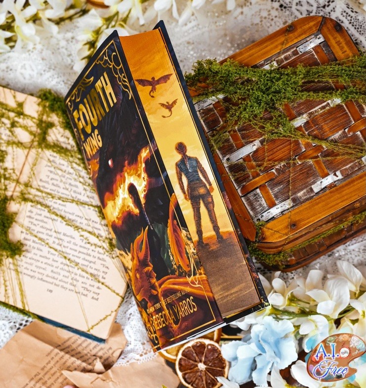 Fourth Wing special edition with illustrated page overlays and decorative sprayed edges