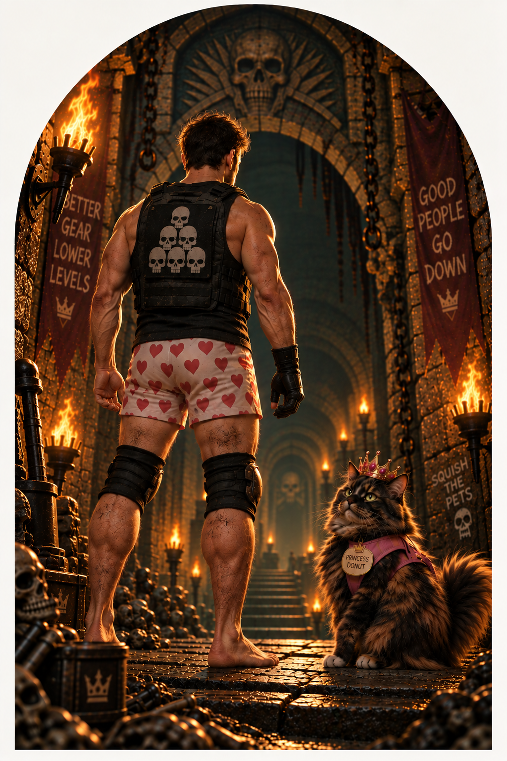 Dungeon Crawler Carl-inspired costume with Princess Donut entering a fantasy dungeon