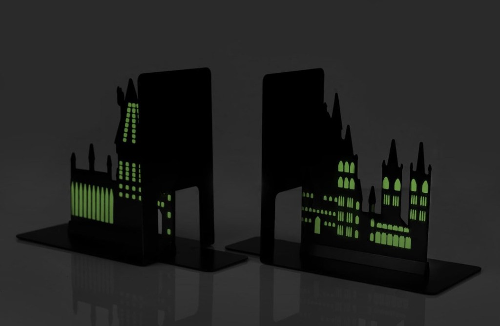 Hogwarts Castle metal bookends with illuminated window details