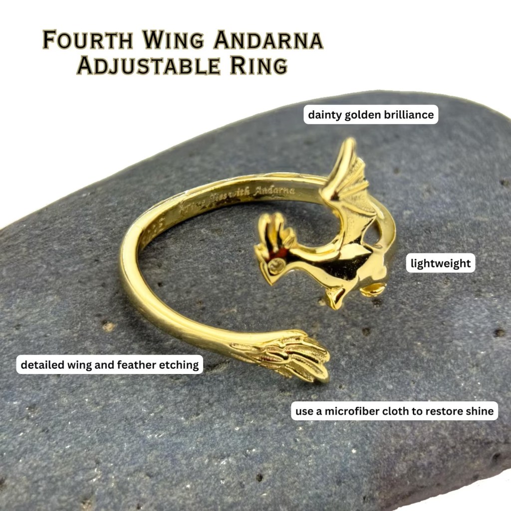 Gold Andarna dragon wing ring inspired by Fourth Wing